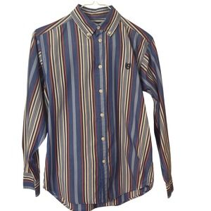 Chaps Boys Button Up Shirt Size L (14-16) Blue Striped Long Sleeve Casual EUC